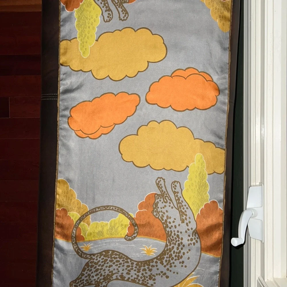 Sally Gee Silk Scarf Japan Big Cats Leopard Tiger Hand Rolled WPL 13407 Vintage